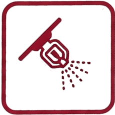 Showerhead spraying water spray, icon in a square with rounded corners