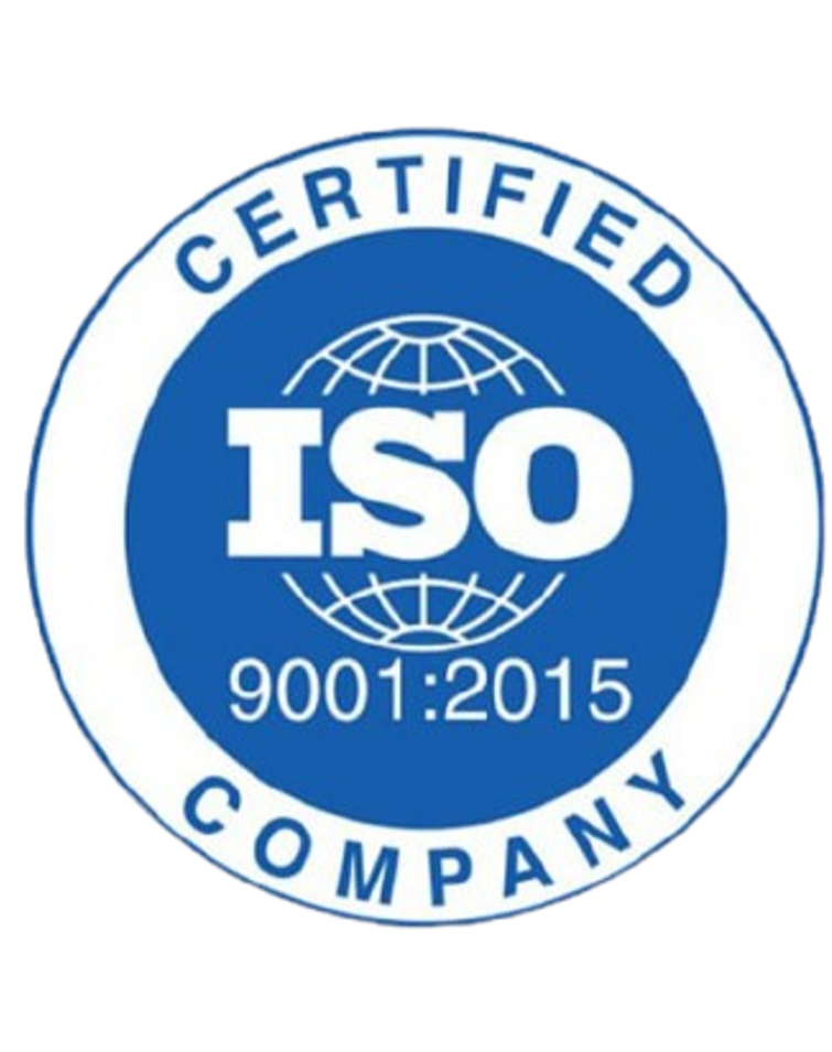 ISO certification badge indicating compliance with ISO 9001:2015, certified company.