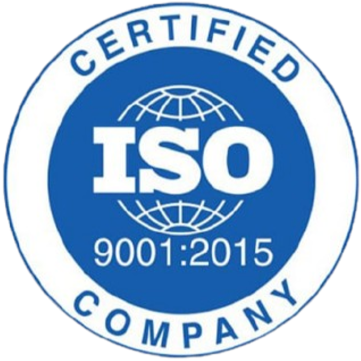 Certification badge displaying the ISO logo, with the words 'Certified ISO 9001:2015 Company' around a globe design.