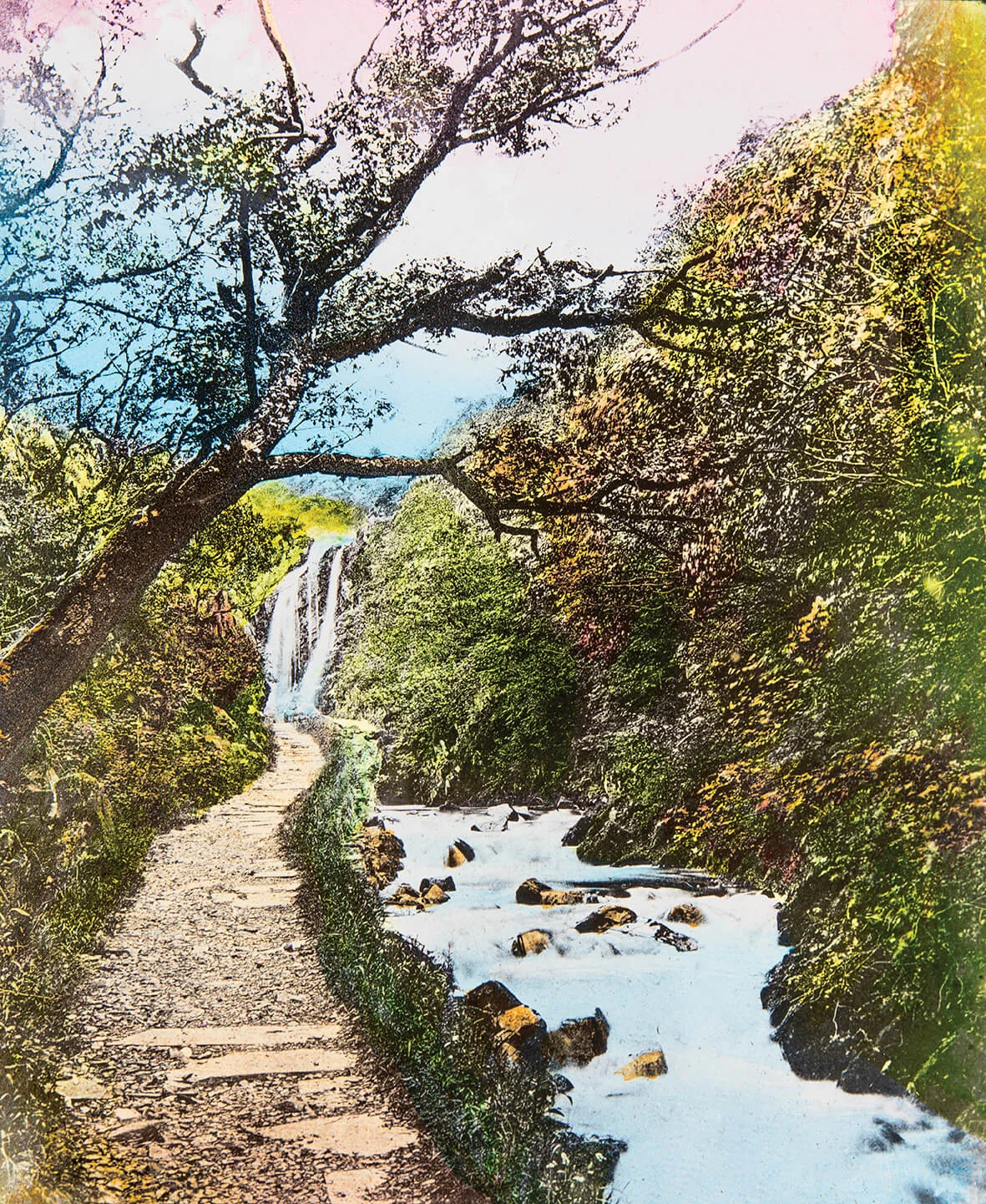 COLOURFUL RIVERSIDE SCENE - SWITZERLAND C1890