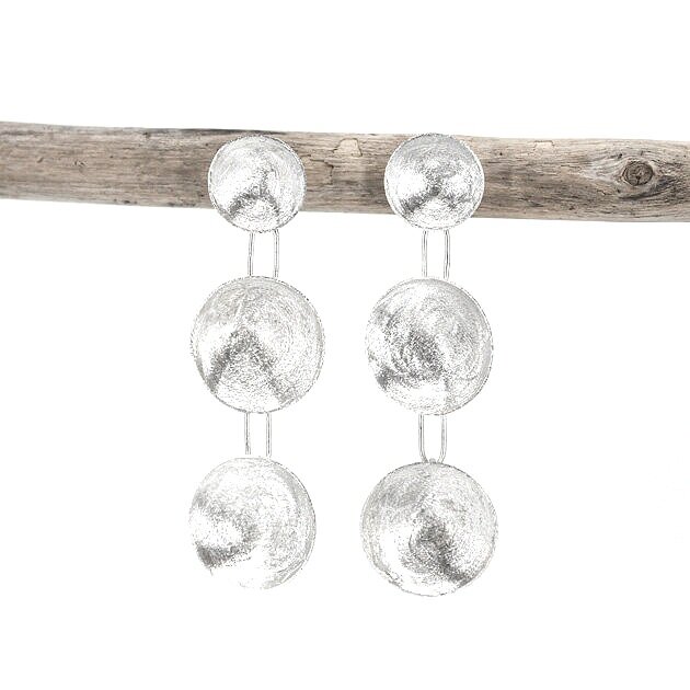 Circle Studs & Fringe  Sterling Silver Round Studs with Dangling Silver Fringe  Handmade Earrings  OOAK Simple Silver Jewelery
