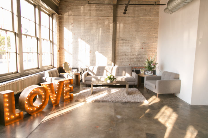 This couple added a little lounge area to their wedding reception.