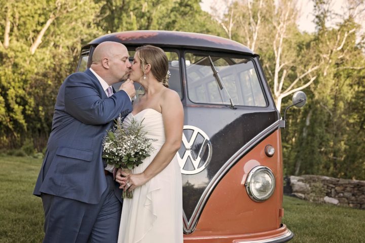 This little gem was one of several vintage VWs hidden in the barn! By having their wedding at their home they were able to use them in photos! Photo by Captured by Missi.