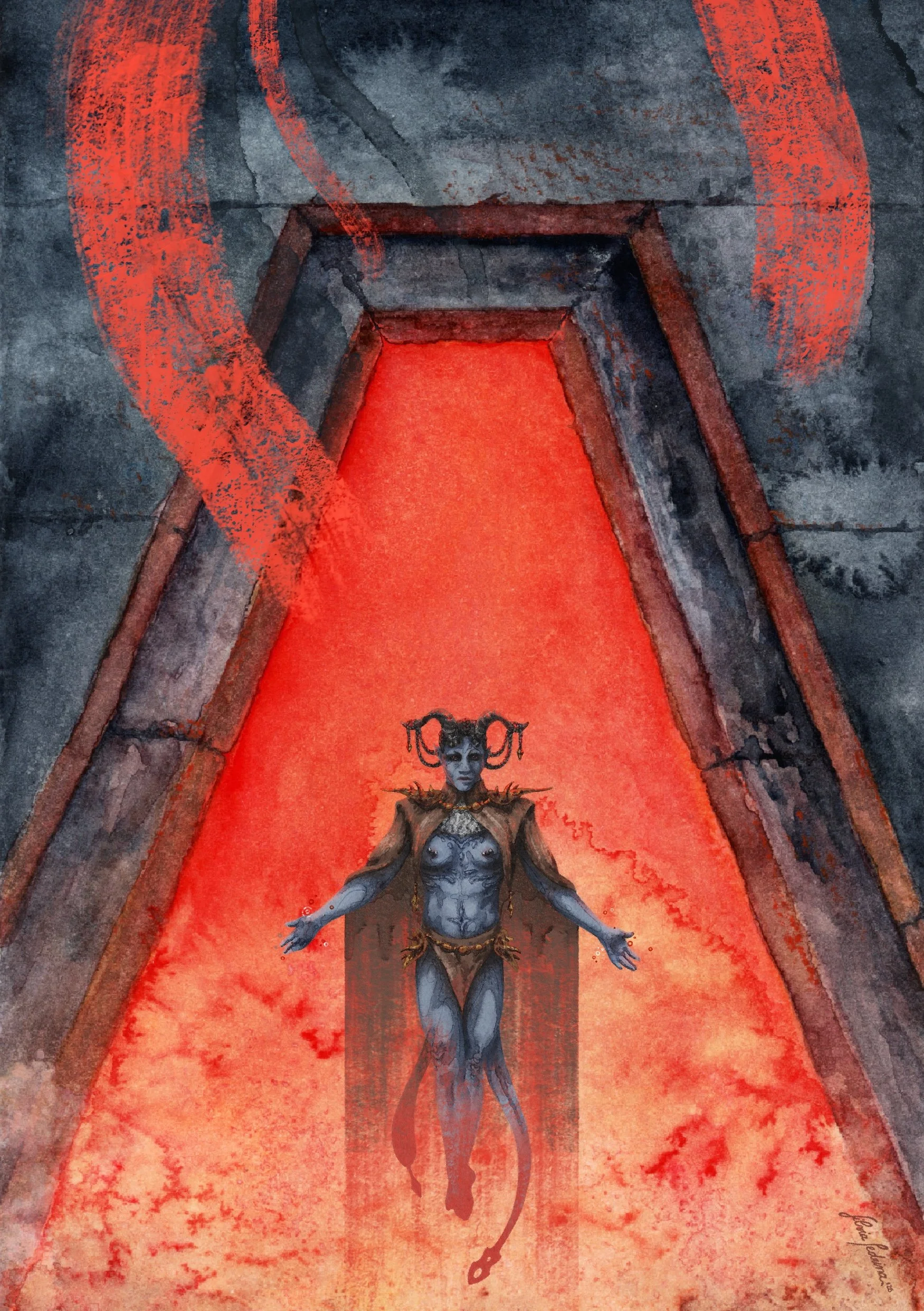 "The voice of murder", digital+watercolor, 2025.