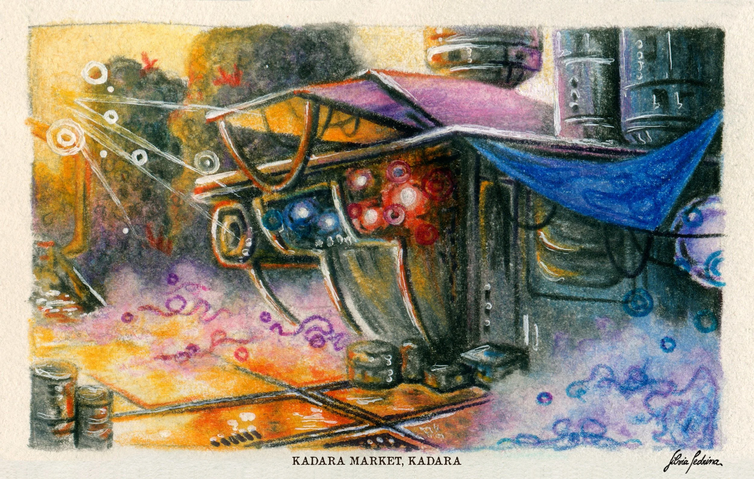 "Kadara market, Kadara (fanart)", pencil, 2023.