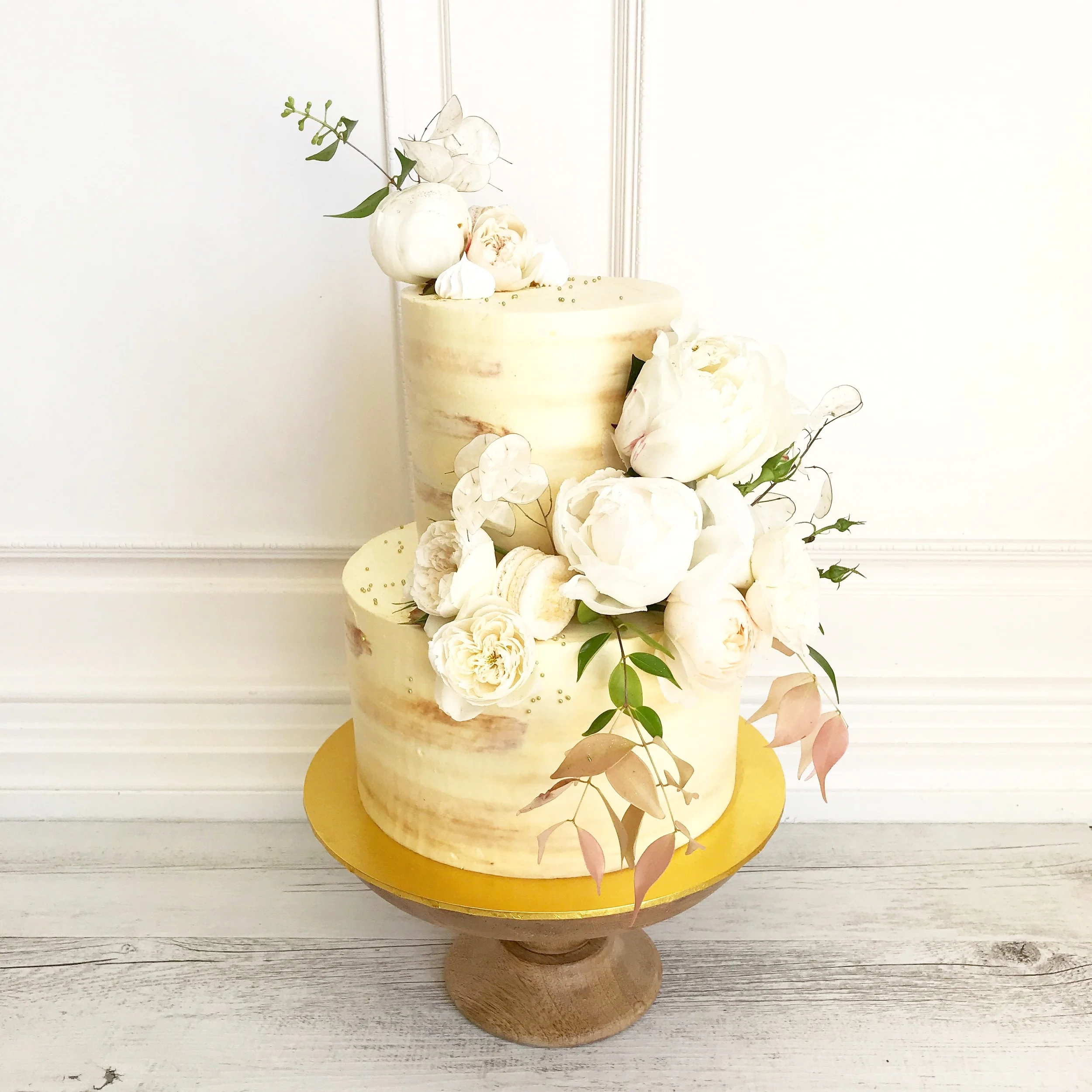 Neutral Buttercream with Deluxe Blooms & Meringue Kisses