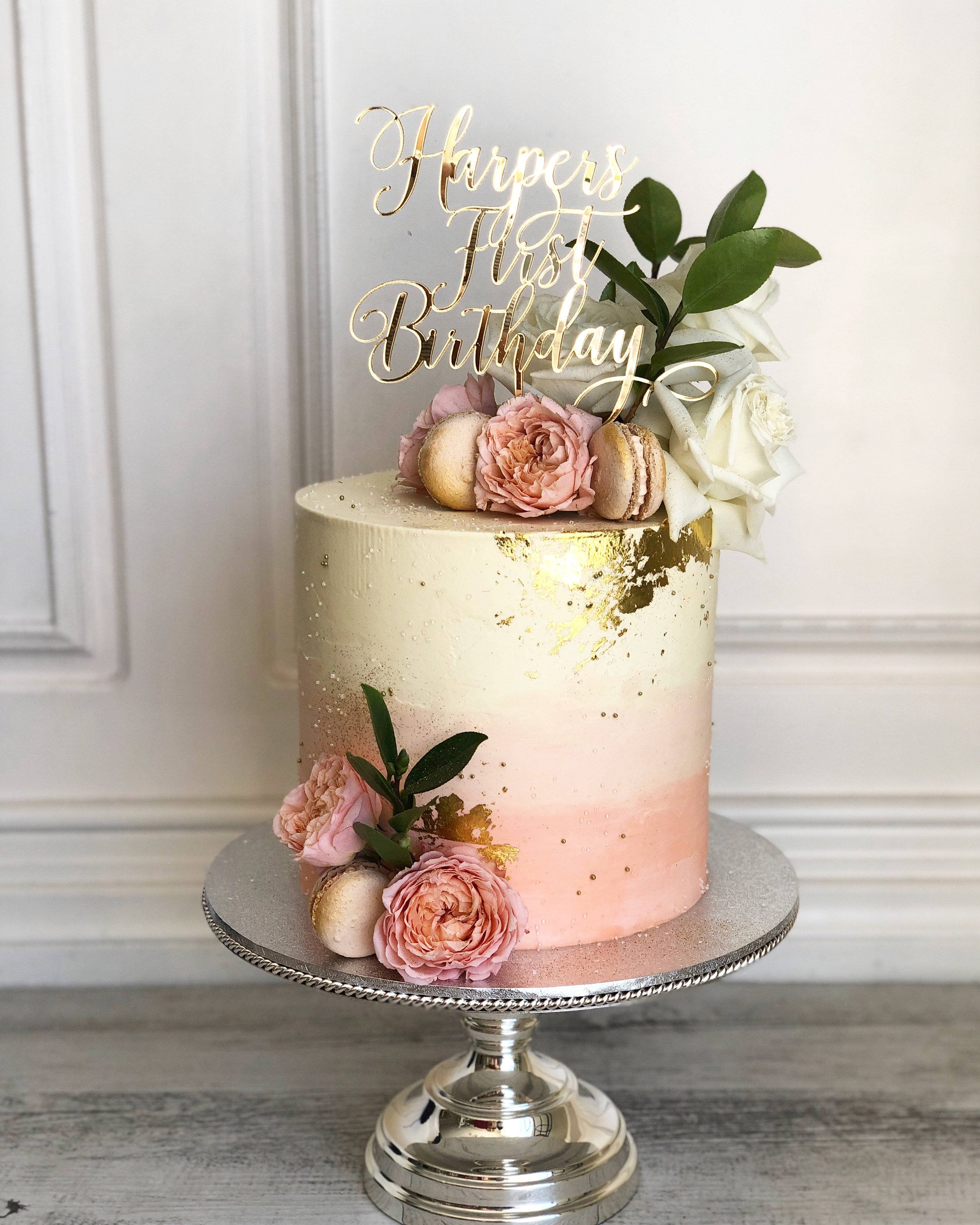 Ombré cake with Gold Leaf & Deluxe Blooms