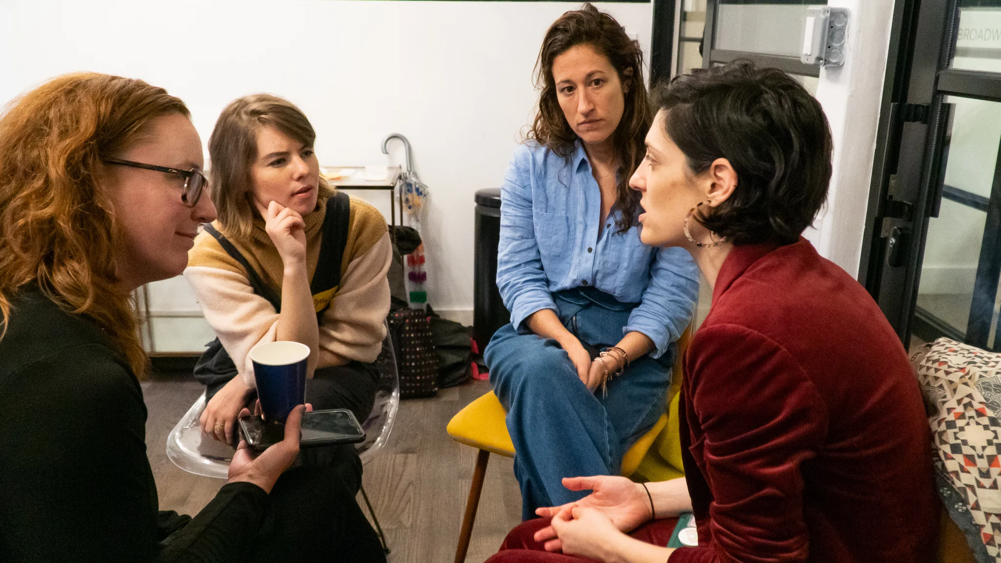 Small group conversations: Mendy Marsh of Voice Amplified , Amy Shack Egan, Celine DeCarlo of Mara Hoffman , Erin Mazursky of Rhize .