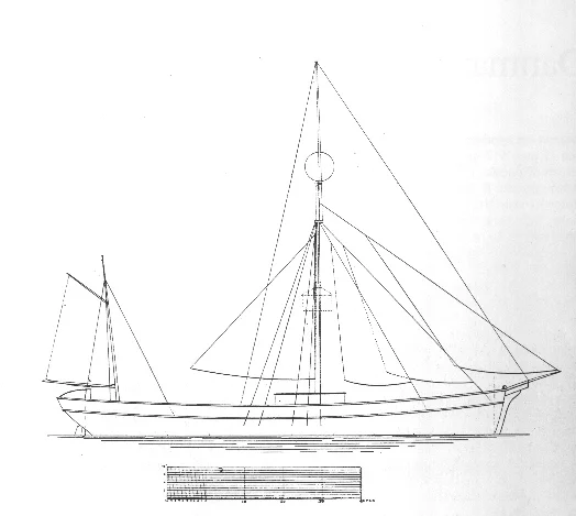 Motorfyrskib nr. 1 - sejltegning. Fiskeri- og Søfartsmuseet.
