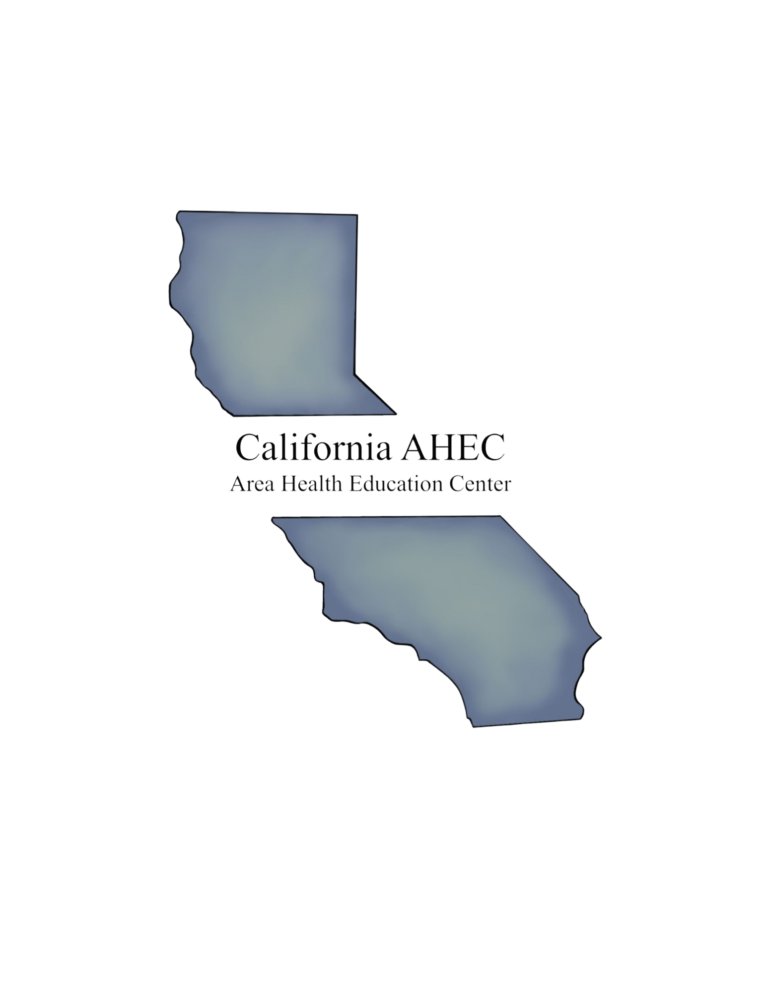 California AHEC Area Health Education Center Logo - the text is overlayed on top of the outline of the State of California,