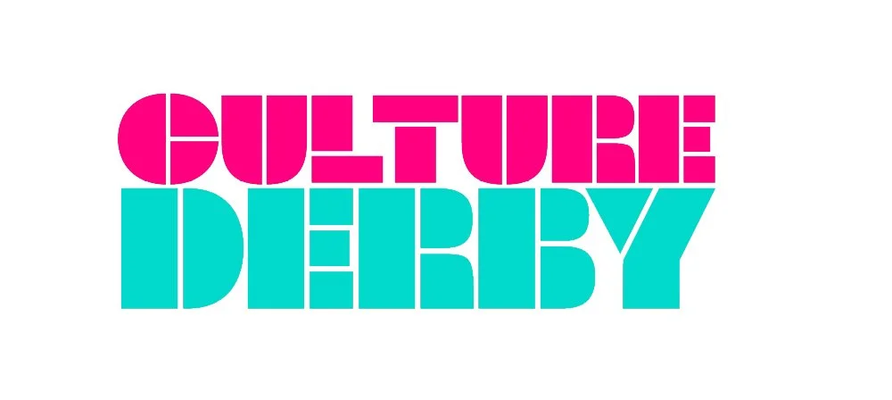 Bold text reading 'CULTURE DERBY' in bright pink and turquoise font.
