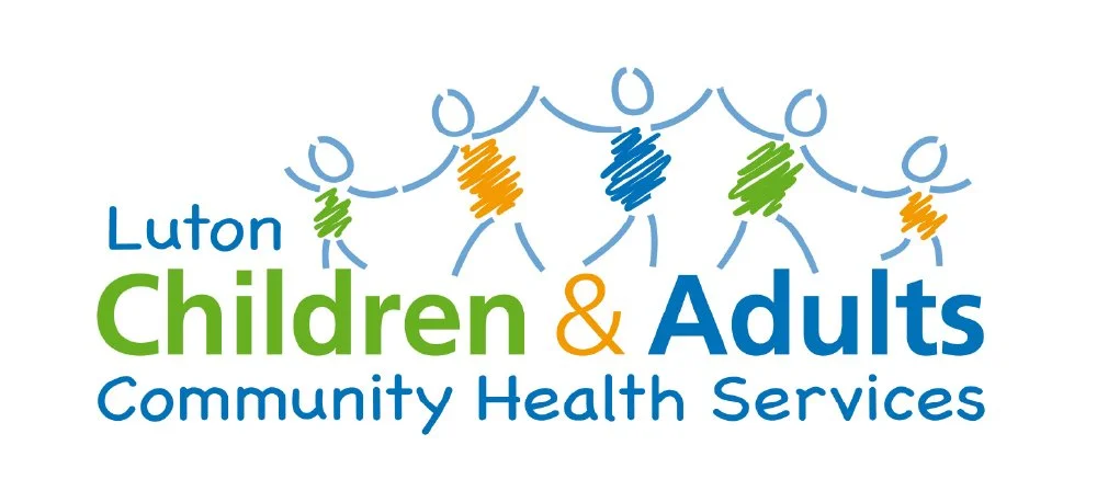Logo for Luton Children & Adults Community Health Services featuring human figures above the text.