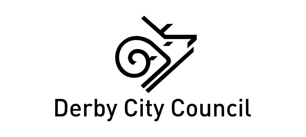 Logo of Derby City Council with a black and white emblem above the text