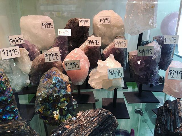 How&rsquo;s everyone doing this Friday? If you&rsquo;re after a new crystal to add to the collection or searching for the perfect gift, these gorgeous natural Rose Quartz, Amethyst &amp; Clear Quartz pieces on stands have been super popular 😍 We&rsquo;ll be here until 5:30 if you need a hand with anything. 🍃🙏🏼