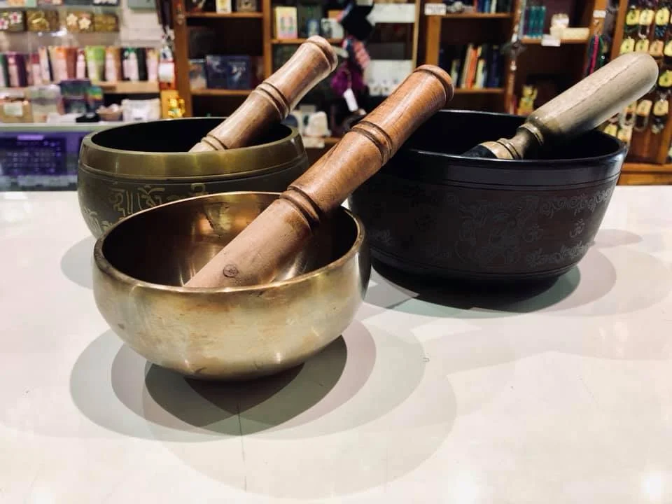 Singing bowls are used all around the world to help with stress relief, meditation, relaxation & healing. Tibetan singing bowls are a type of bell that vibrates and produces a rich, deep tone when played. To create sounds with a singing bowl, firmly press the mallet in a circular motion against the bowl’s outside edge. when you hear a clear & bright tone, you can slow down the motion. Use your full arm to make the motion, rather than just rotating your wrist.