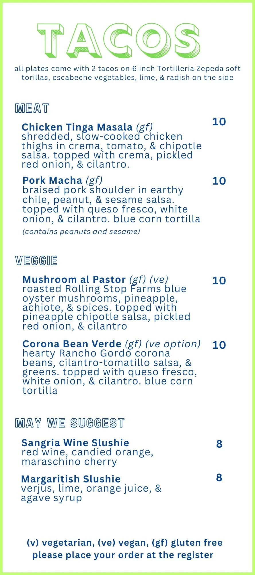 Taco Menu