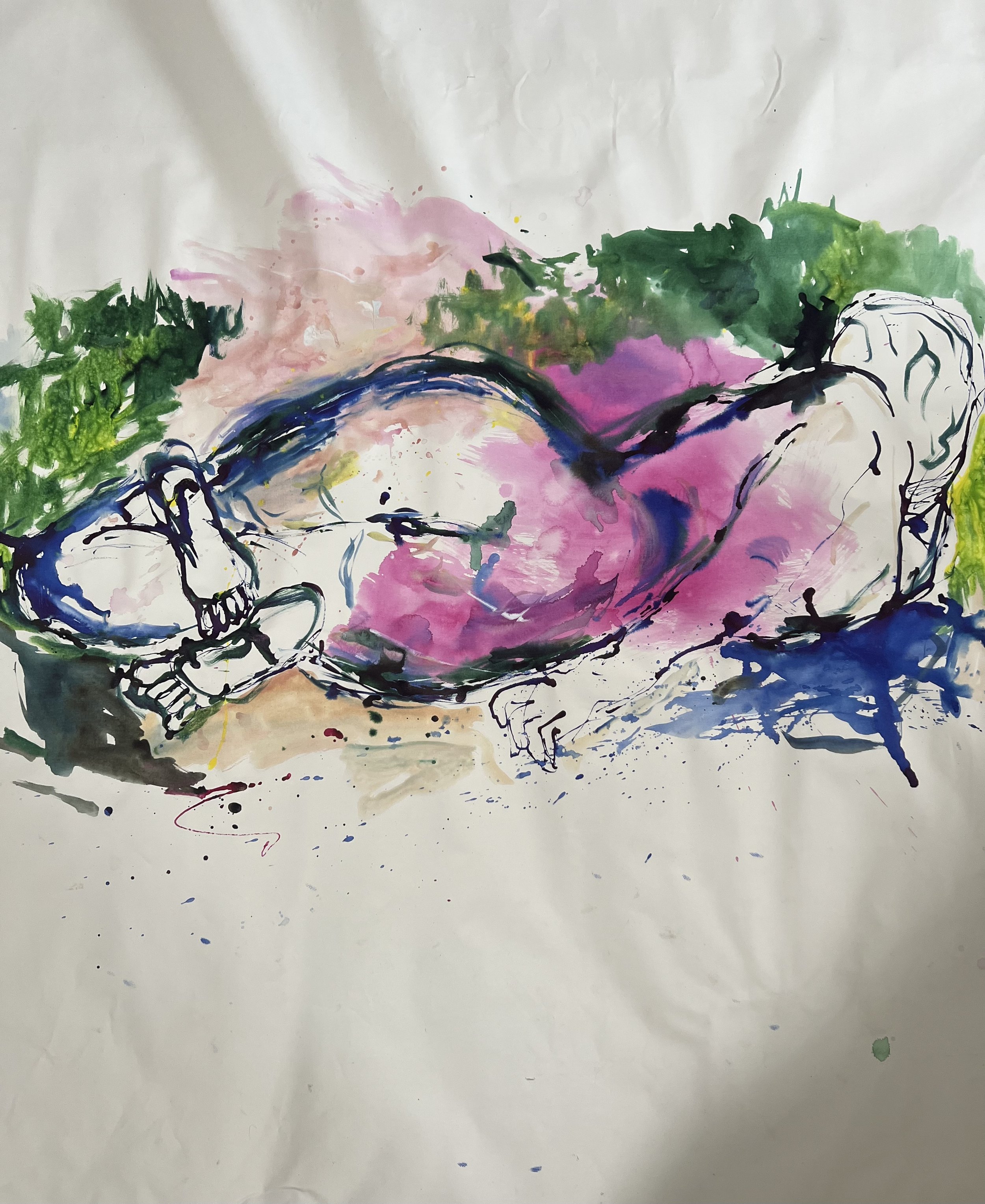 Reclining figure, 2021, watercolour on canvas, 160 x 120 cm