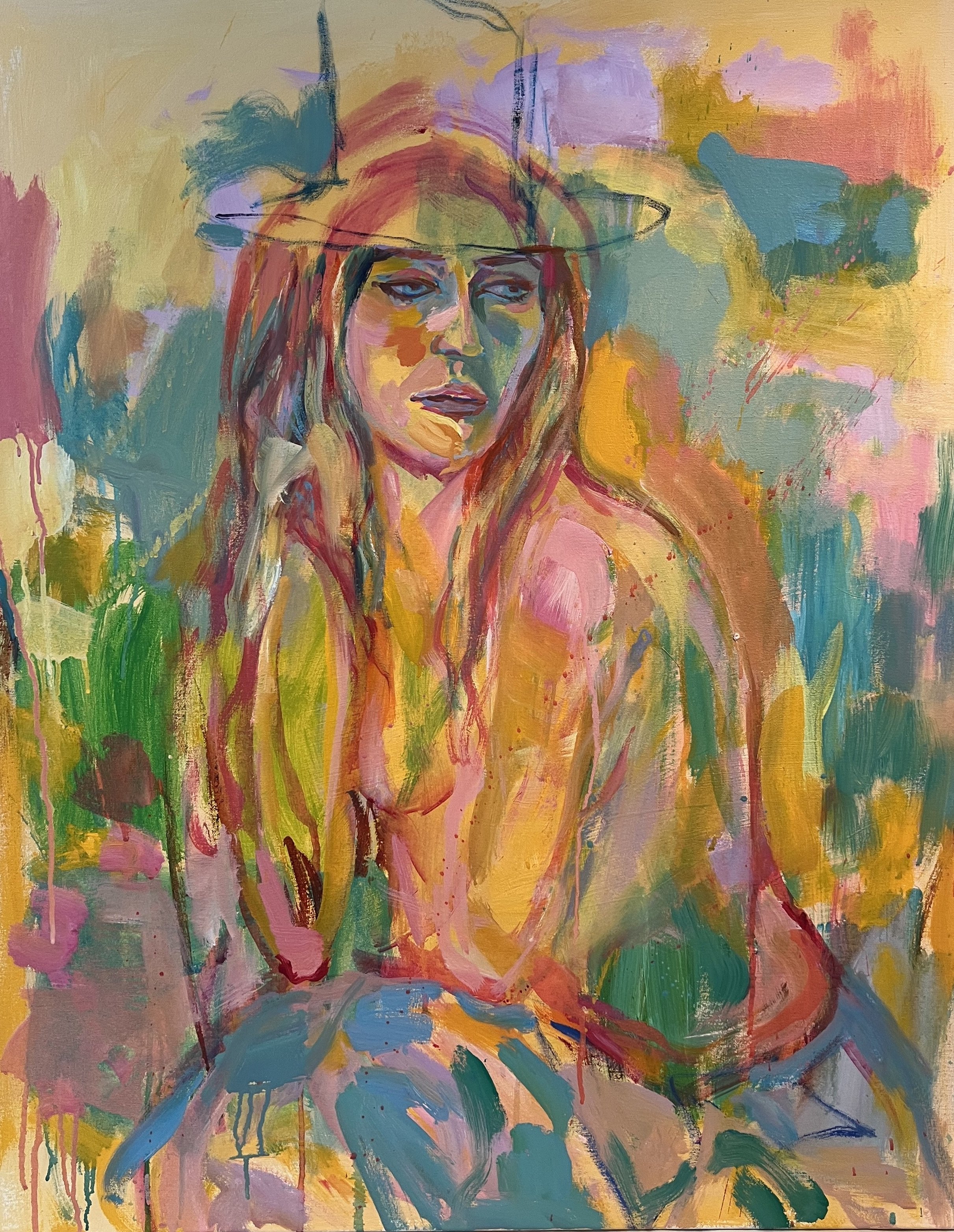 Woman with a Hat, 2023, oil on canvas, 93 x 78 cm