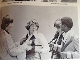In high school, Mark played saxophone in the St. Paul’s Marching Wolves. Mark is in the middle trying on the Saint Paul’s Band uniforms for the first time.