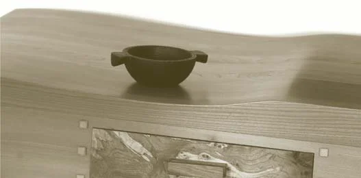 Elm table with spalted timber used for the drawer front (Woodschool Ltd)