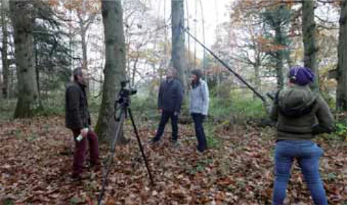 Graham Taylor, Dougal Driver and Kelly Morss prepare for the next stage of filming