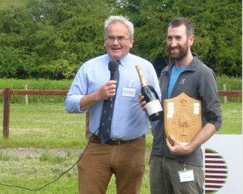 John Jackson - receiving the Prince of Wales Award 2016 from Geraint Richards , Head Forester for the Duchy of Cornwall and Woodland Heritage Trustee