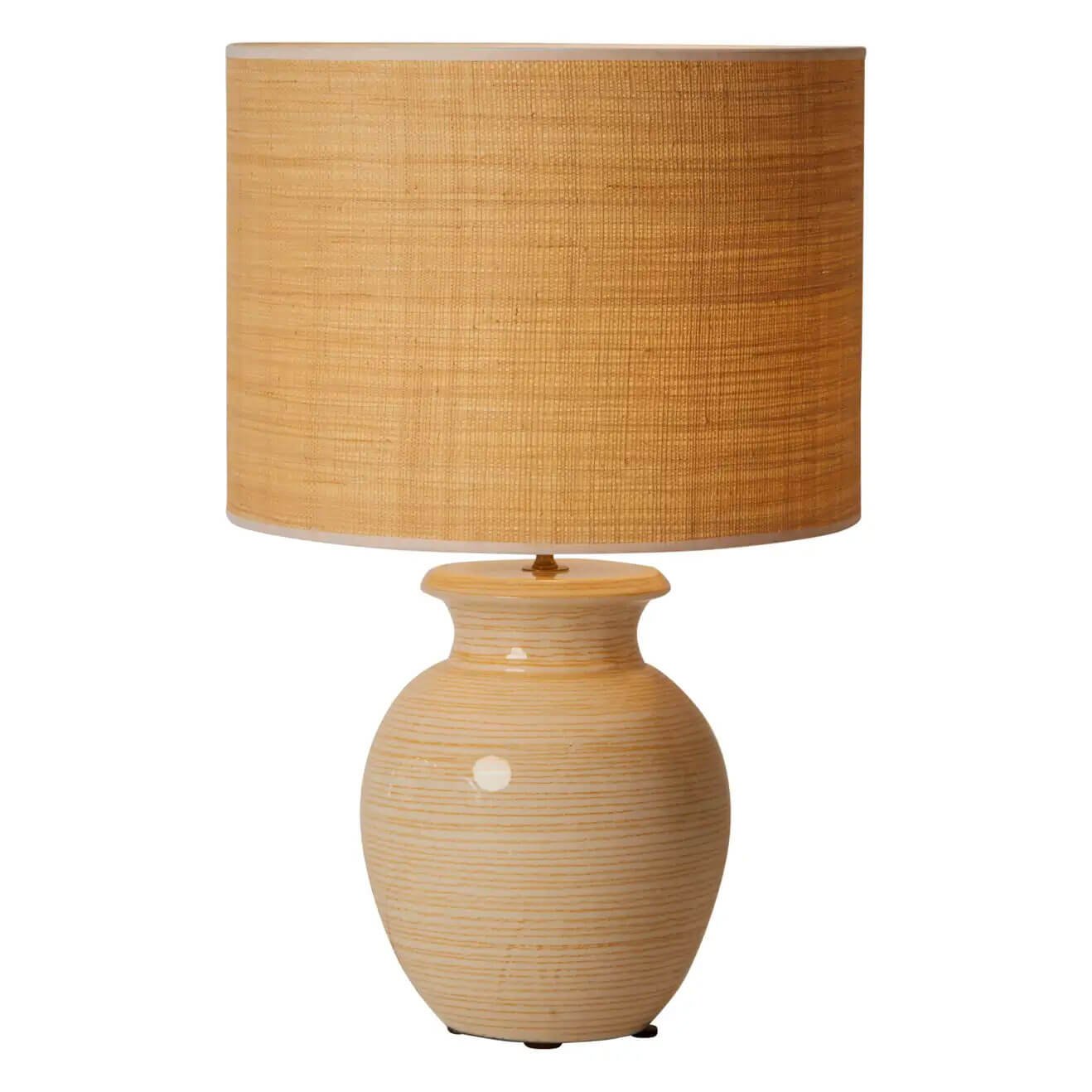 1970s French Yellow/White Striped Pottery Lamp