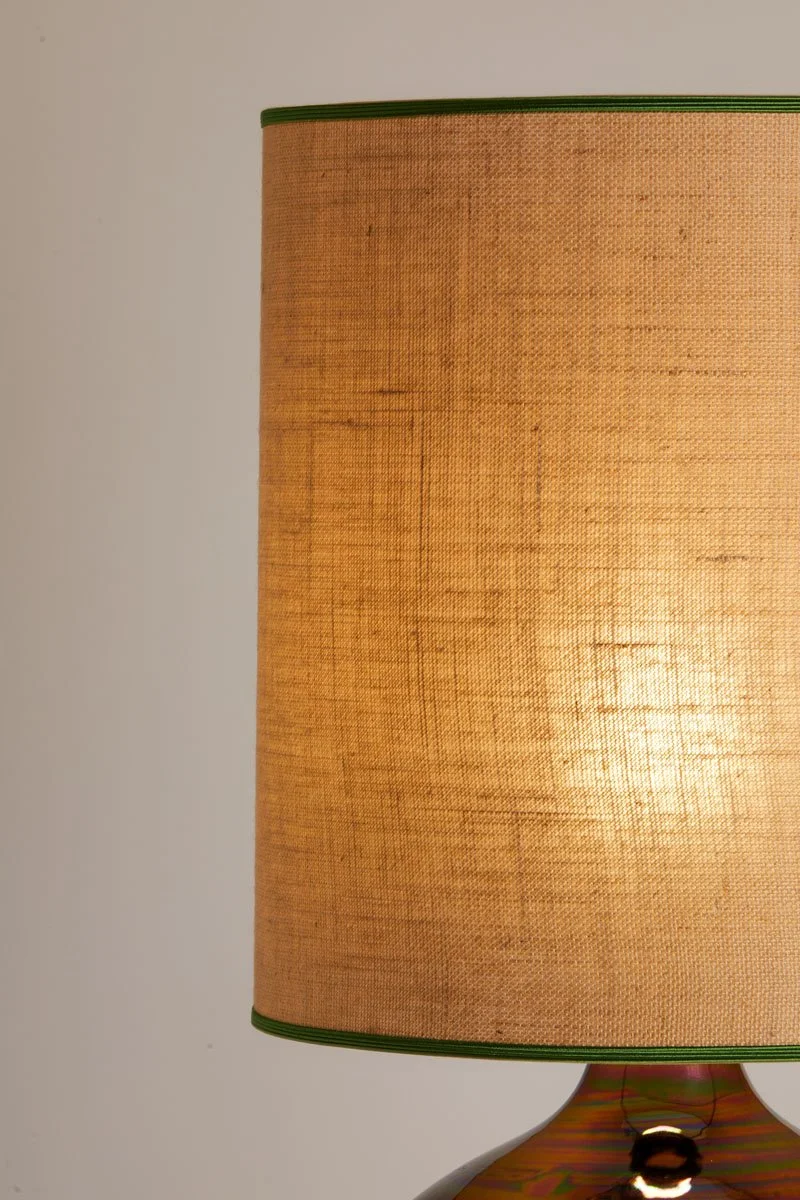 1980s French Rainbow Pottery Lamp with Custom Shade