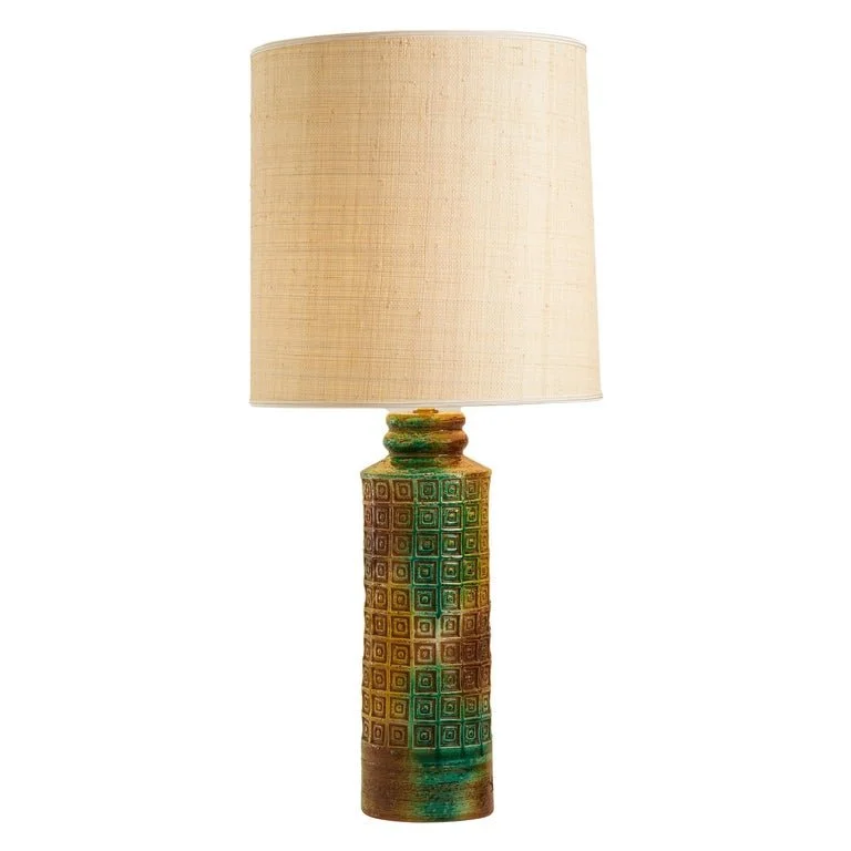 Italian 1960's Amber & Green Etched Pottery Lamp