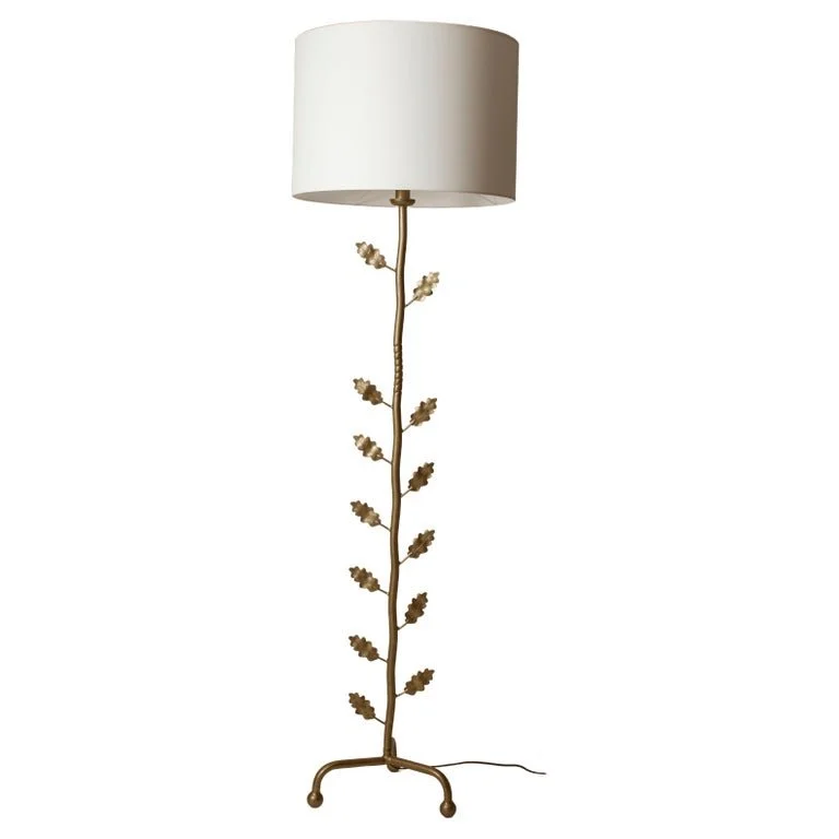 France 1950's Unique Gilded Leaf Motif Floor Lamp