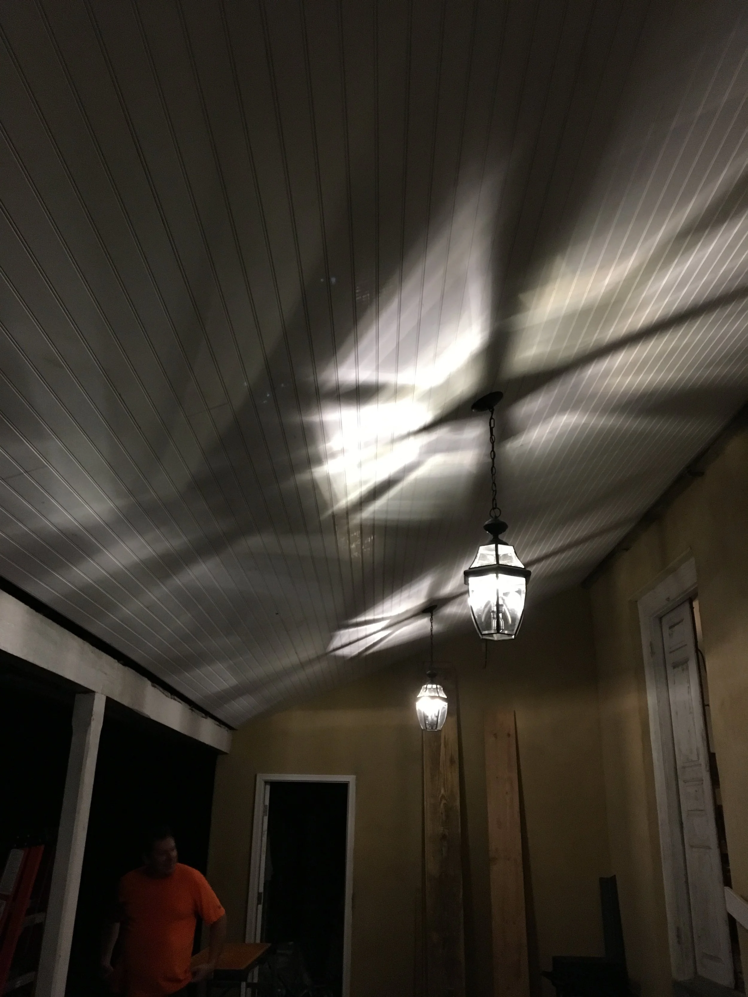 Bead-board ceiling finished