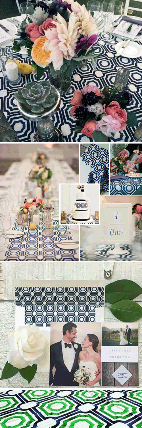 C’EST LA VIV Lattice Shadows customized to fit for custom table runners and paper accessories. Napa Valley wedding event styled by Yelena Johnson and creative collaborators.