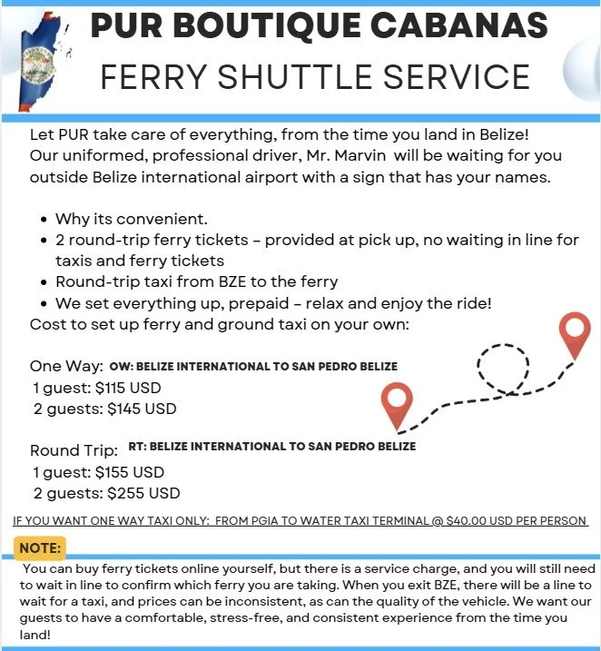 Transaportation with meet and greet service from Belize intyernational airport to san pedro town including pickup and drop off from hotel.