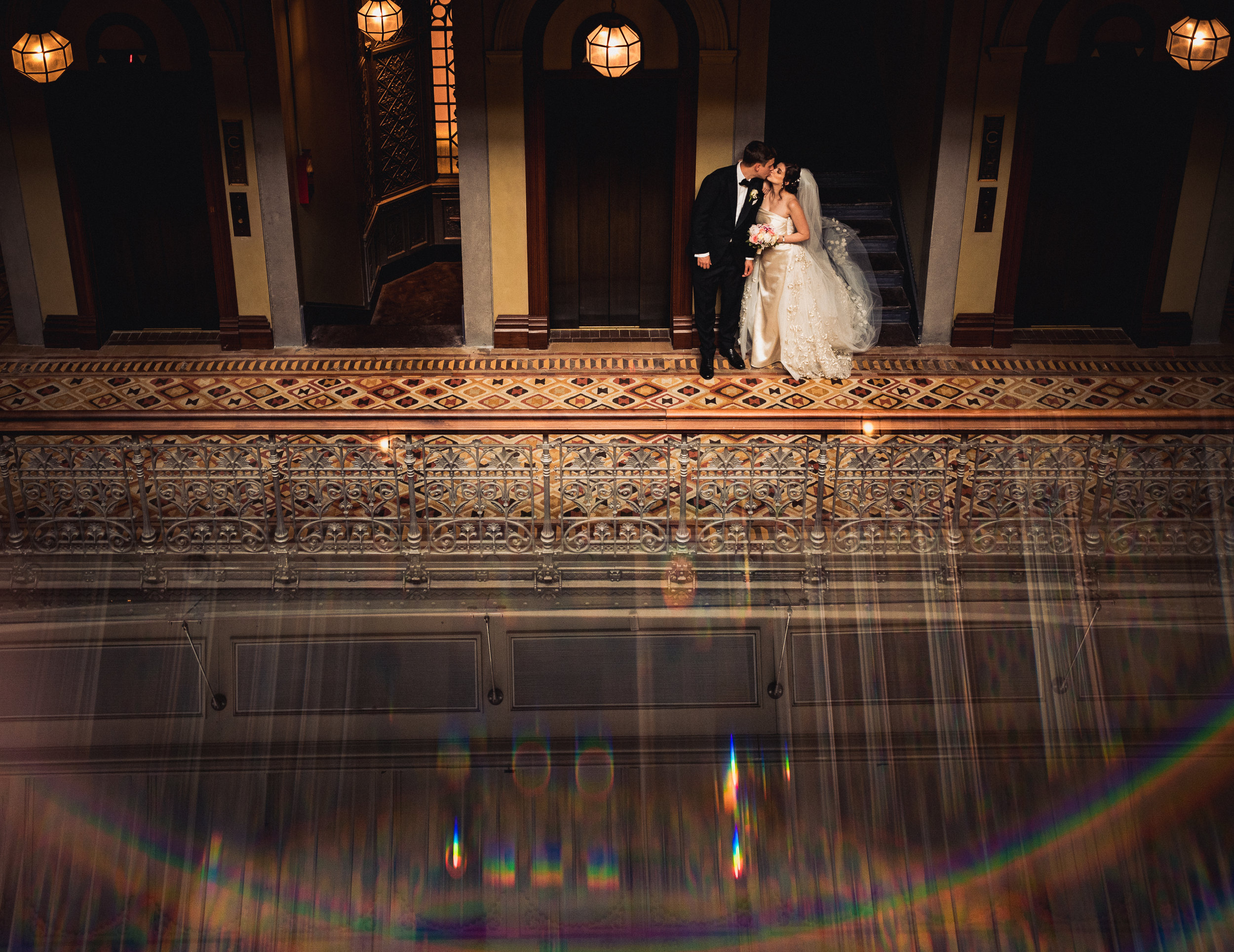 Creative wedding portrait taken at the Beekman Hotel in Manhattan, New York