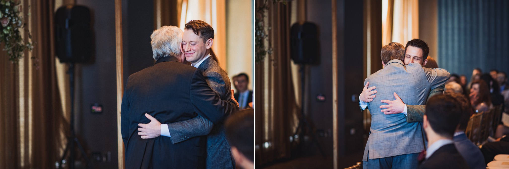  I love this shot because this was two identical shots we were able to get of Brian and Scott as they walked down the aisle, and they both went to hug their father. This is one of the reasons having two photographers for your wedding day is great - w