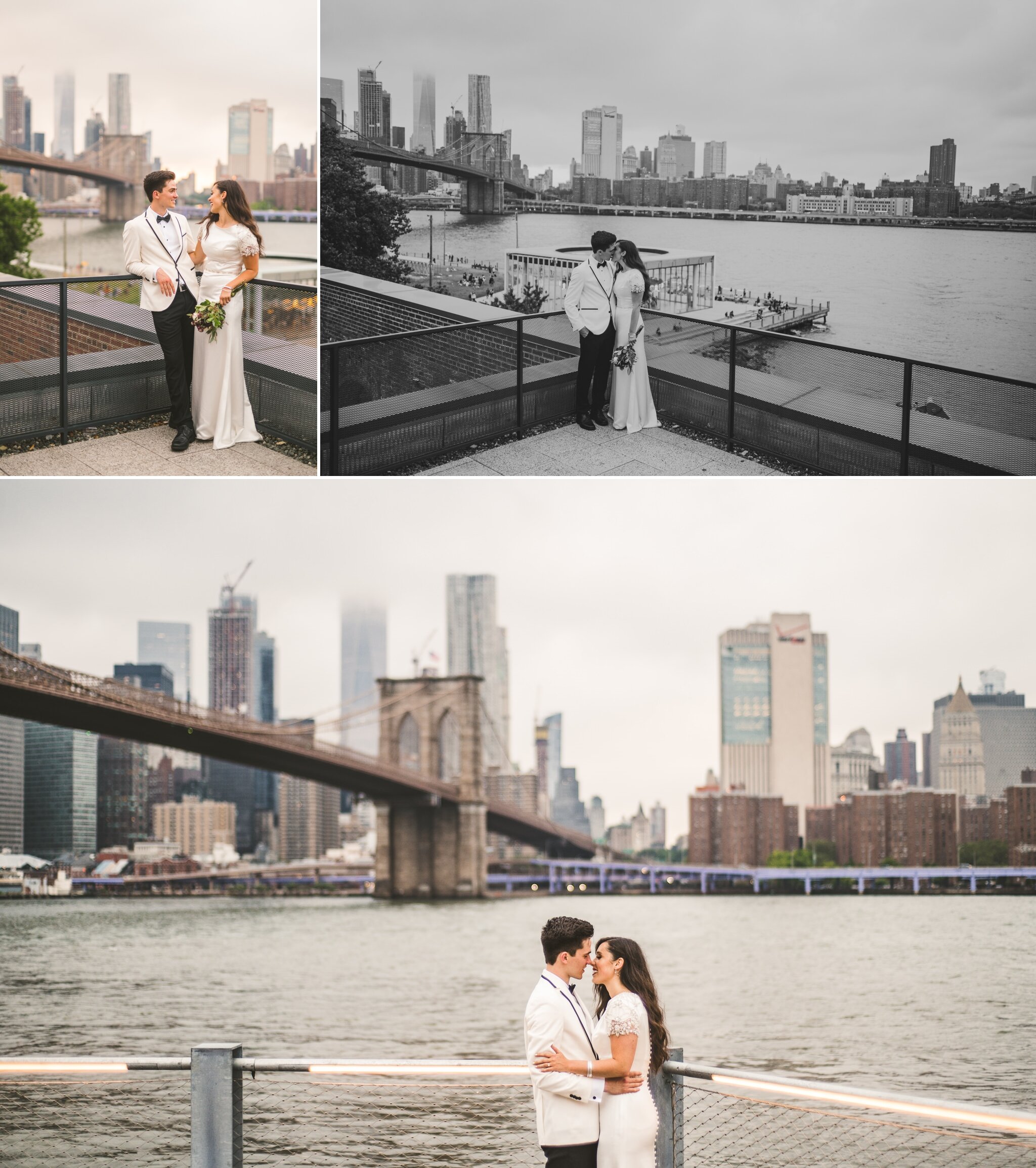  Photographs from John and Carson's wedding photography session by Jane's Carousel, DUMBO, and the Brooklyn and Manhattan Bridge. 