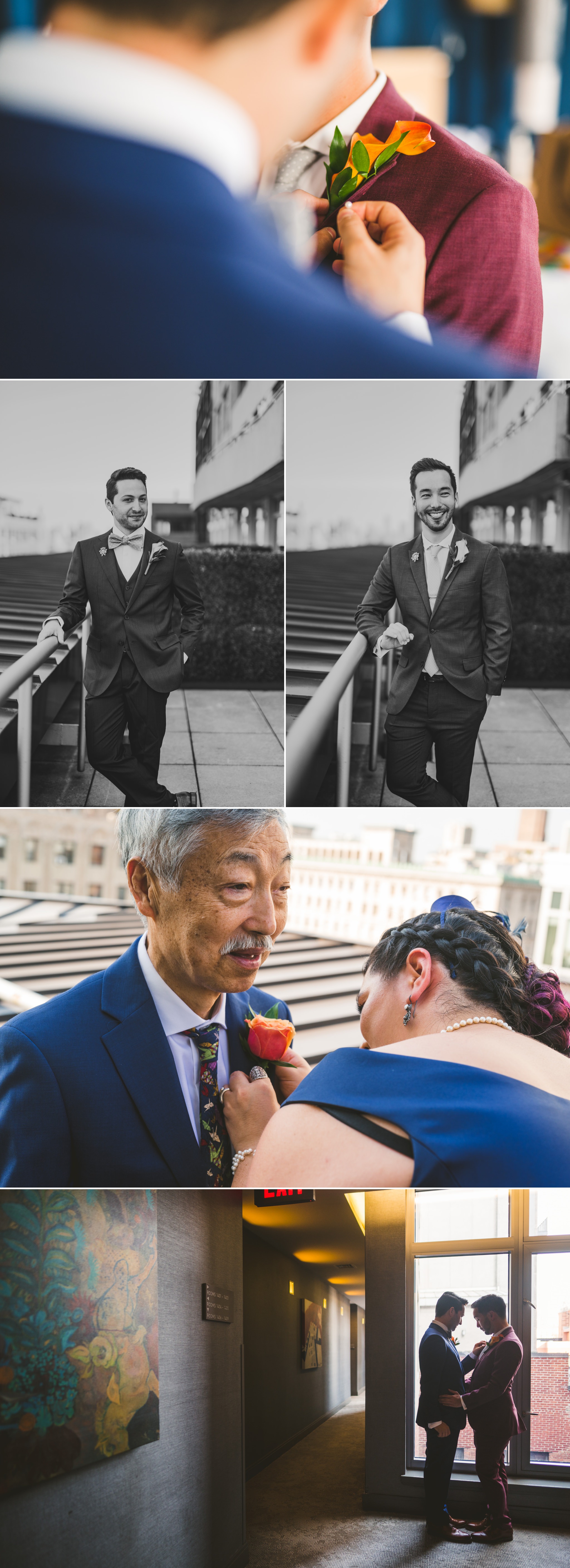  Final touches before their wedding. While they didn't do a first look, there were a lot of small moments of putting on flowers that I wanted to capture. 

Photographs from Keiji and Michael's Manhattan, New York wedding at the Arthouse Hotel and the