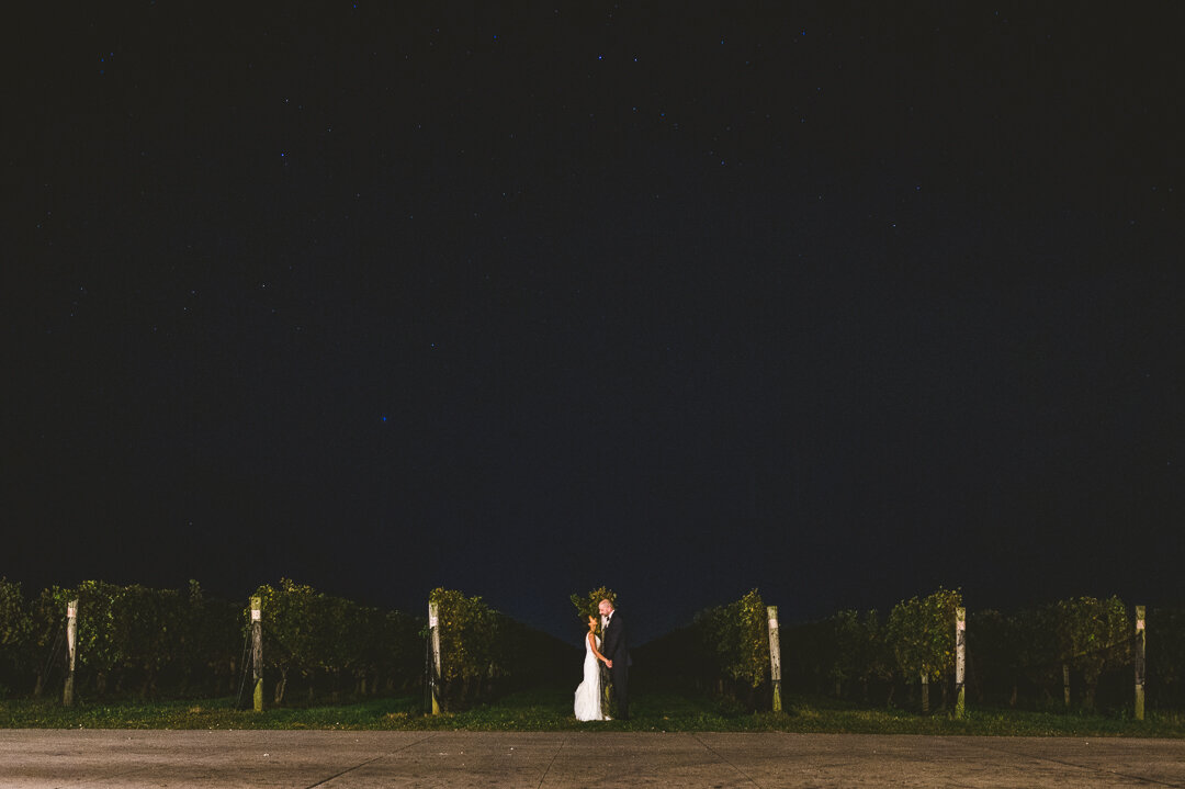 A wedding night portrait taken on Peconic, Long Island at the Raphael Winery