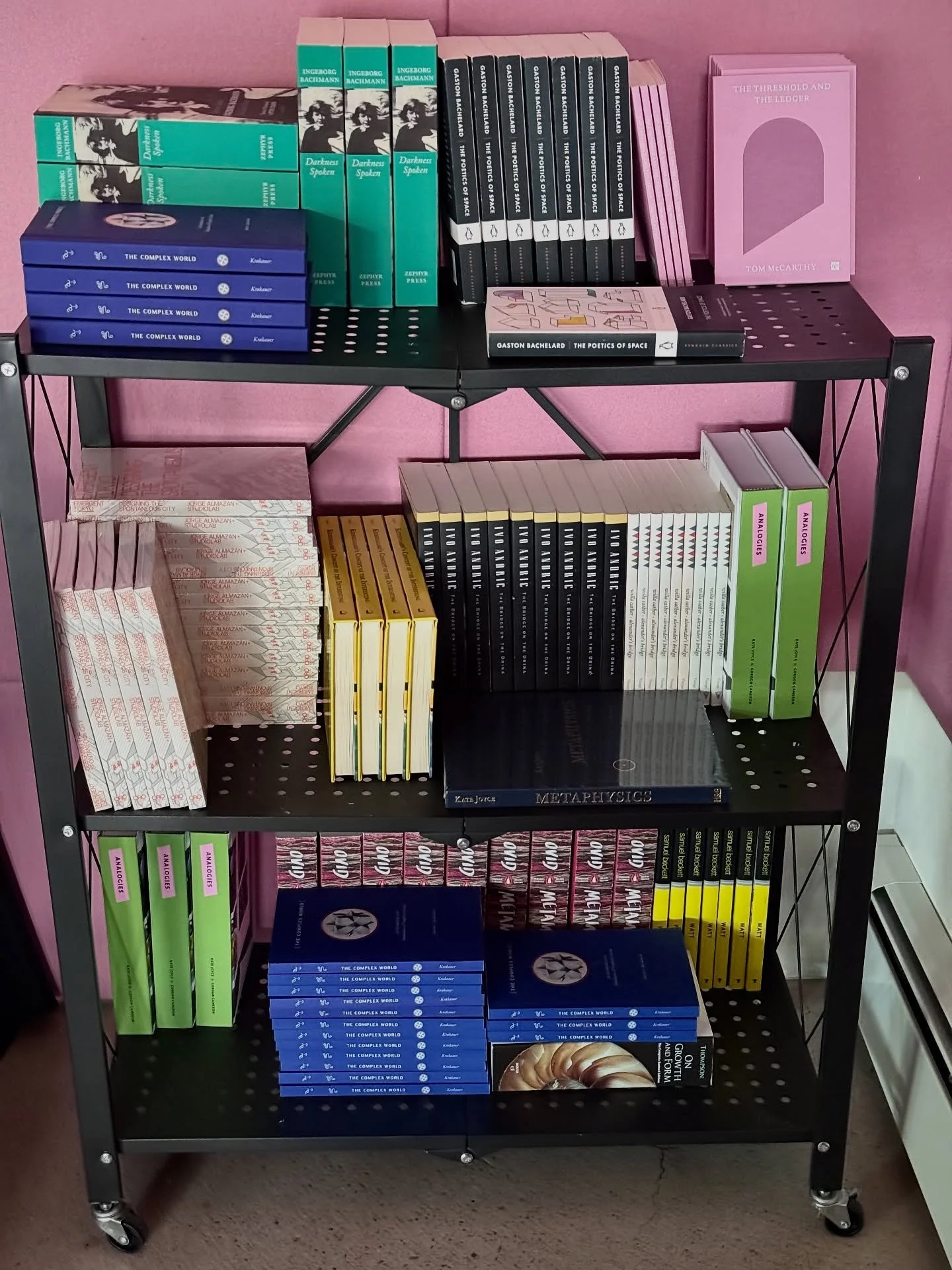Last week&rsquo;s pop-up book shop featuring speakers&rsquo; books and adjacent titles (for example: Tom McCarthy&rsquo;s The Threshold and The Ledger with copies of Ingeborg Bachmann&rsquo;s Darkness Speaks collected poems and Bachelard&rsquo;s The 