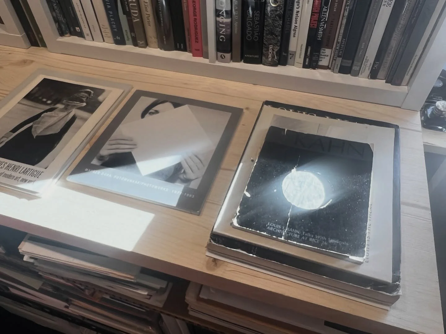 Thank you Dora Maurer 
(June 11, 1937-February 14, 2026)
photo library at the studio, light on Dora Maurer catalog, next to Louis Kahn and Lartigue, and in my photo library on computer, they are here next to an image from space craft, as though I wis