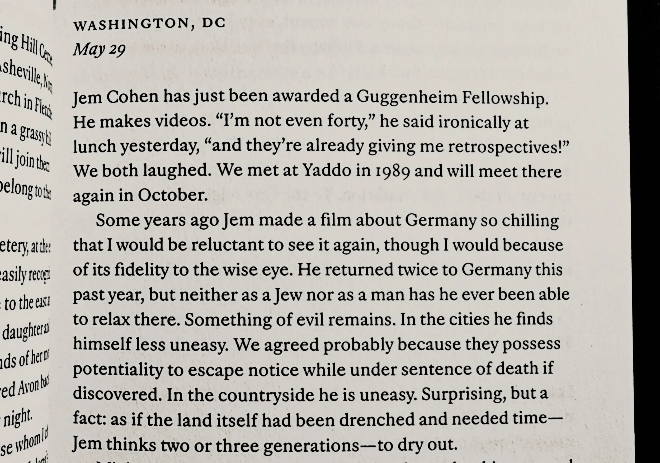 This is Anne Truitt on May 29, 2001, from &ldquo;Yield: A Journal of an Artist&rdquo;. Today is May 29, 2026. 

with

Jem Cohen @gravityhill_pictures 
Buried in Light (Central and Eastern Europe in Passing) 
1994
B&amp;W and color
O1:00:00

and 

Dav