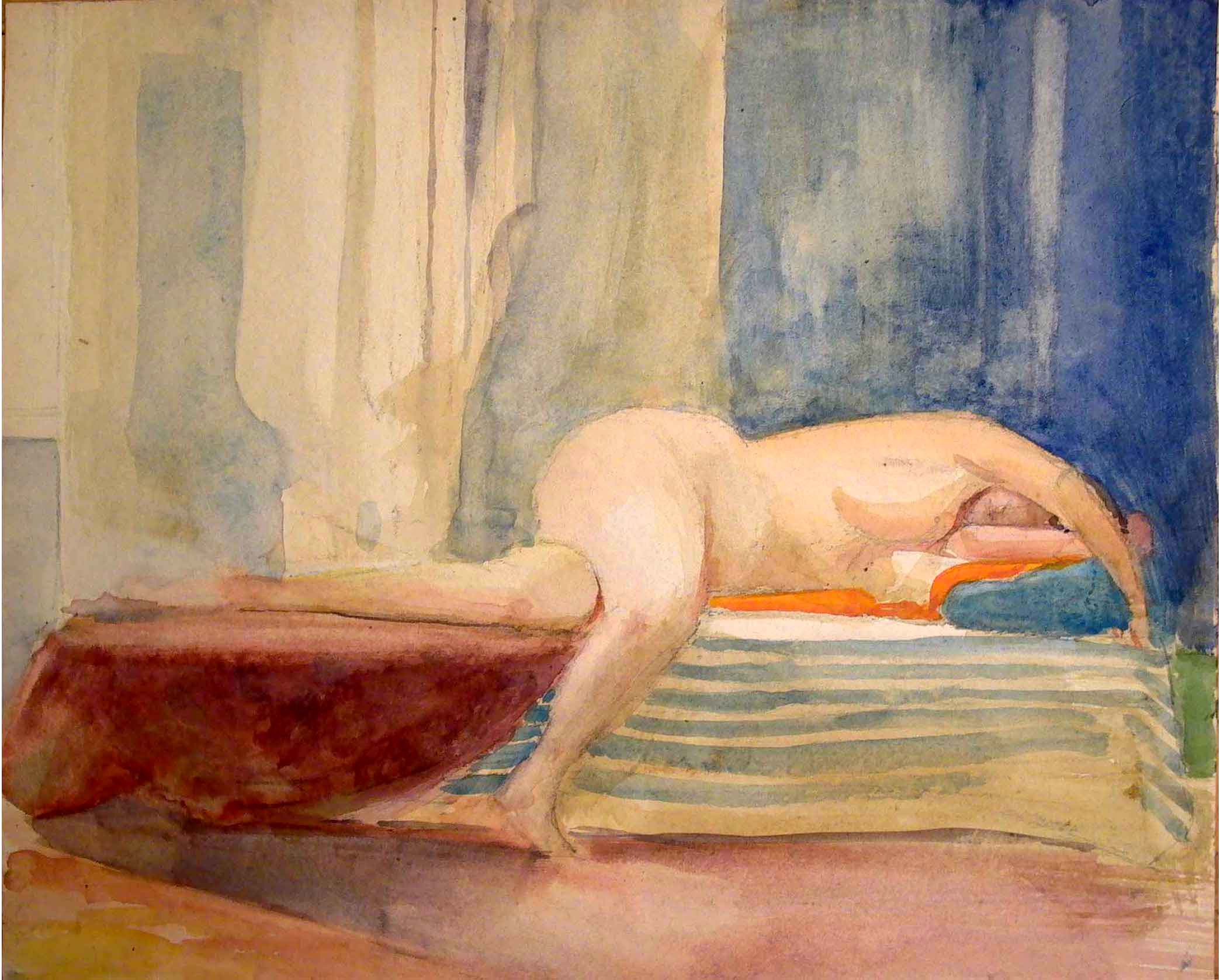 Reclining Female Nude, 1988, 14" x 17", watercolor, 1989.