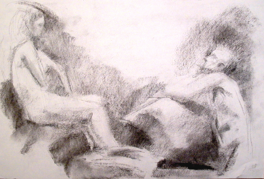 See Saw, Two Nudes, 12 x 18 inches, charcoal, 2010.