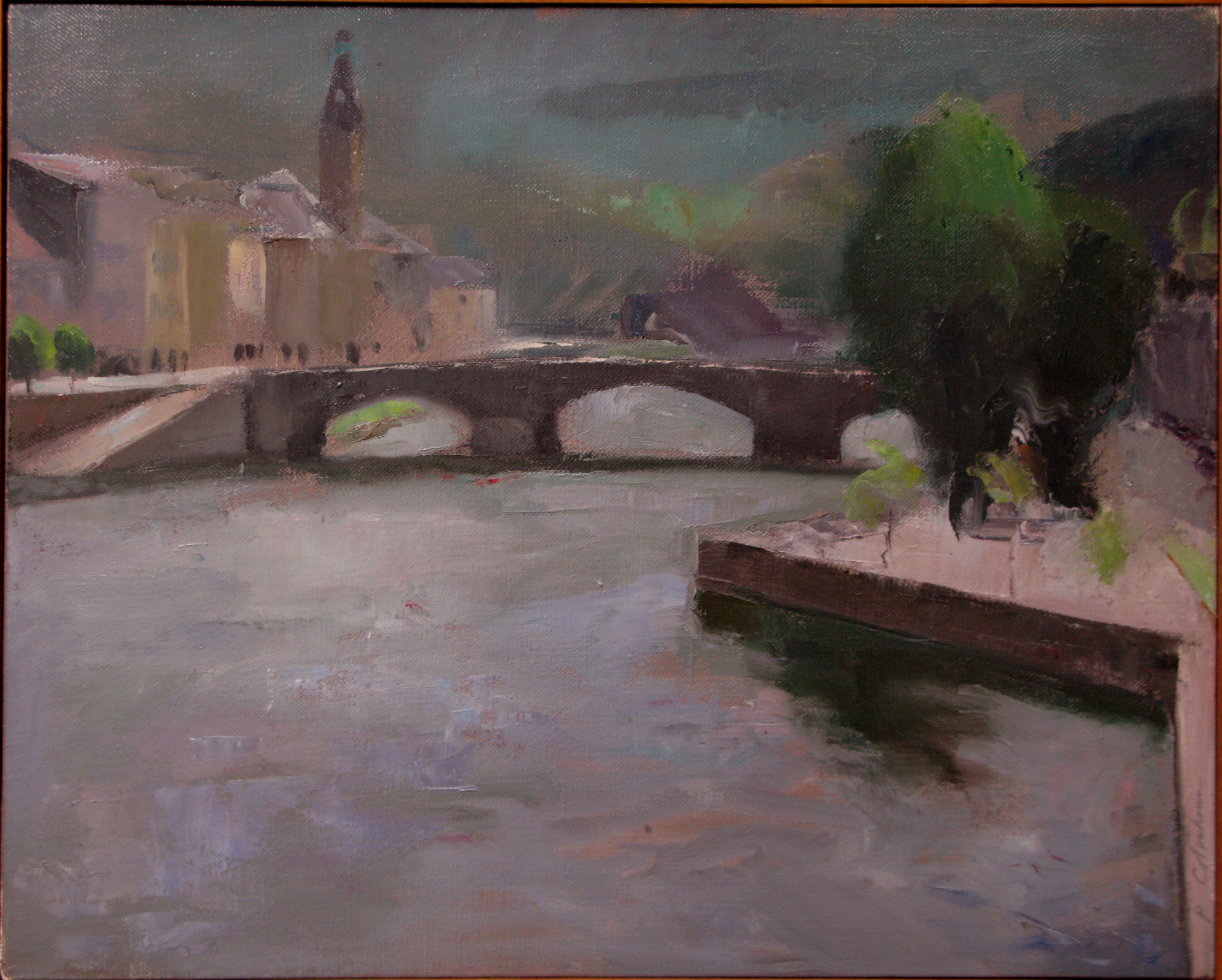 Chateaulin, the Aulne, 16" x 20", oil on linen, 2002. Collection of the artist.