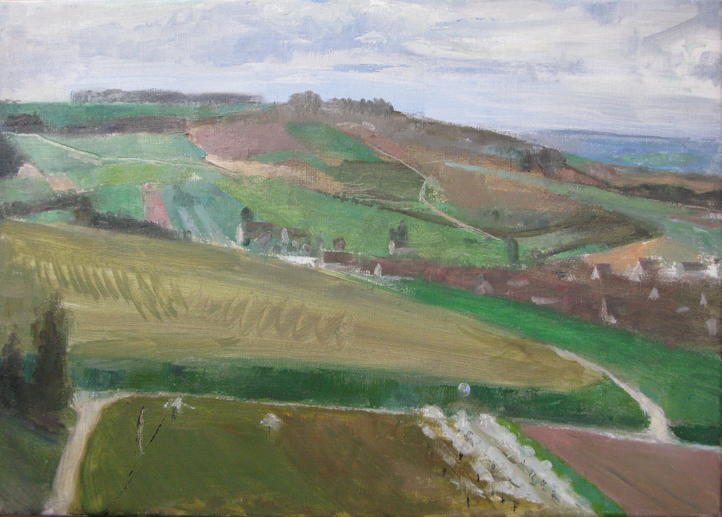 Irancy and Surrounding Hills, 17" x 24", oil on linen, 2013.