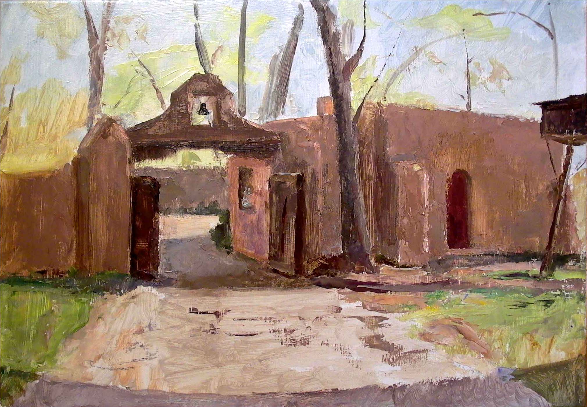 Mabel Luhan Dodge Courtyard, 12" x 17", oil on panel, 2001.