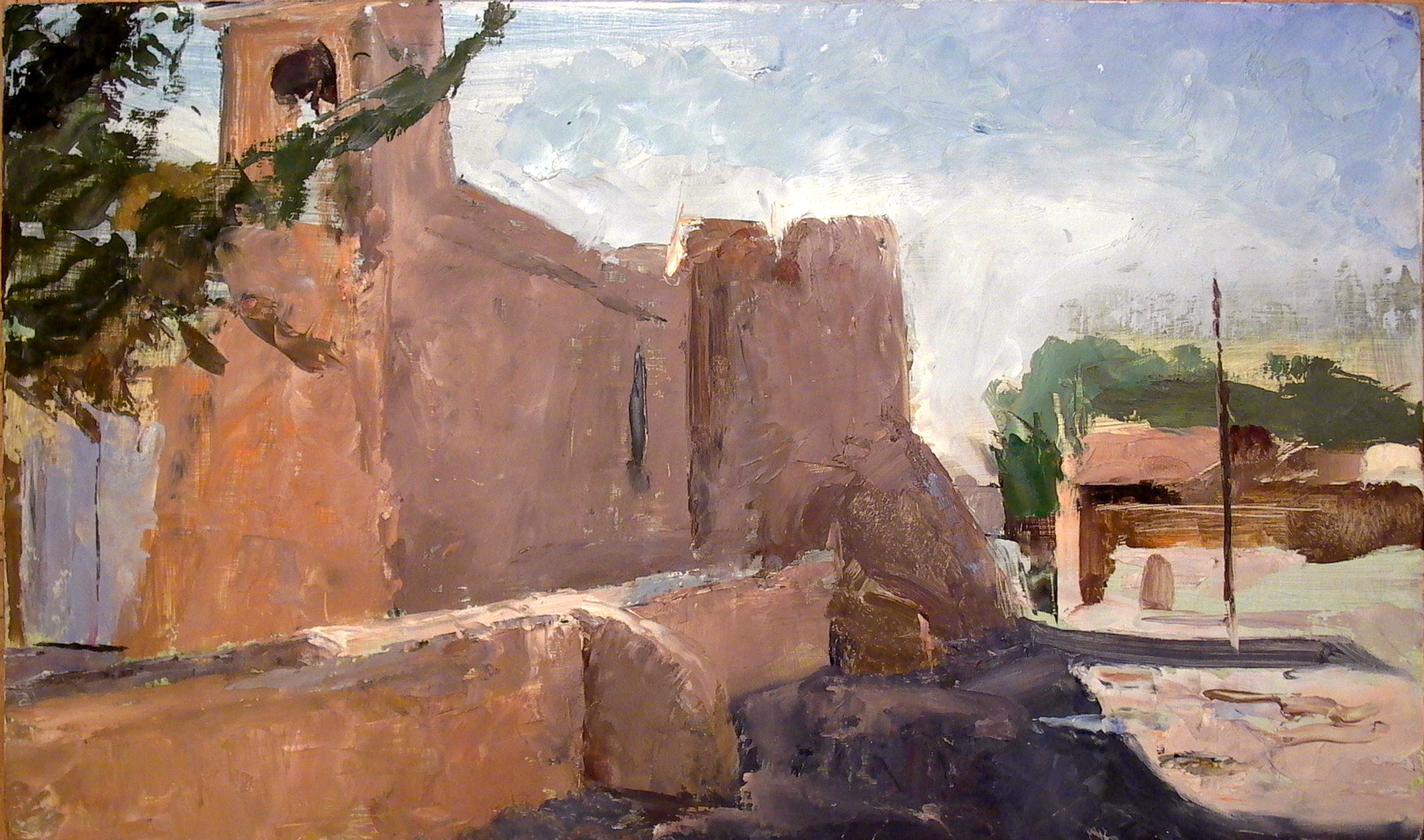 Ranchos Church, Taos, 12" x 17", oil on panel, 2001.