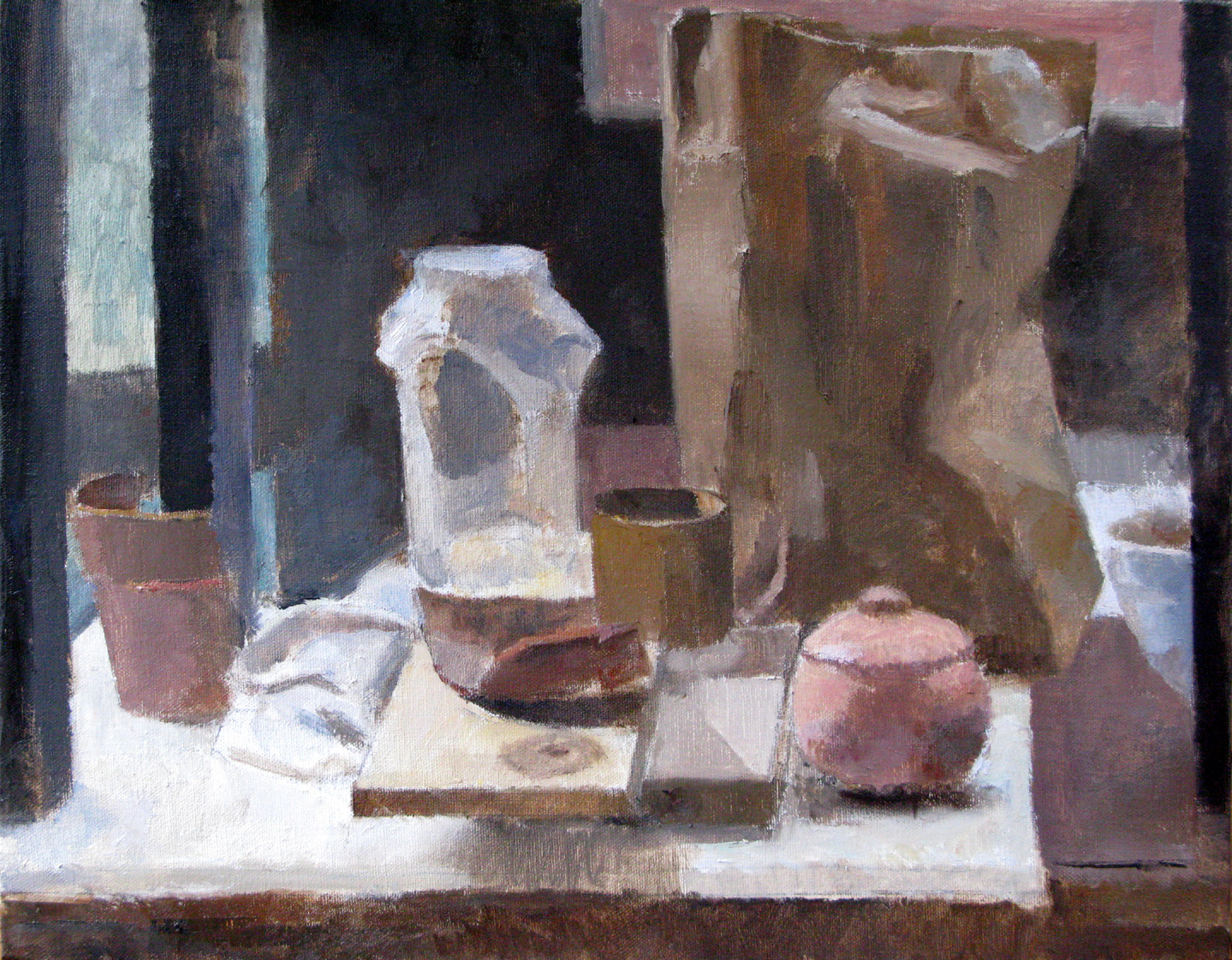 Plant Pot Fragments and Paper Bag, 16" x 20", oil on linen, 2013.
