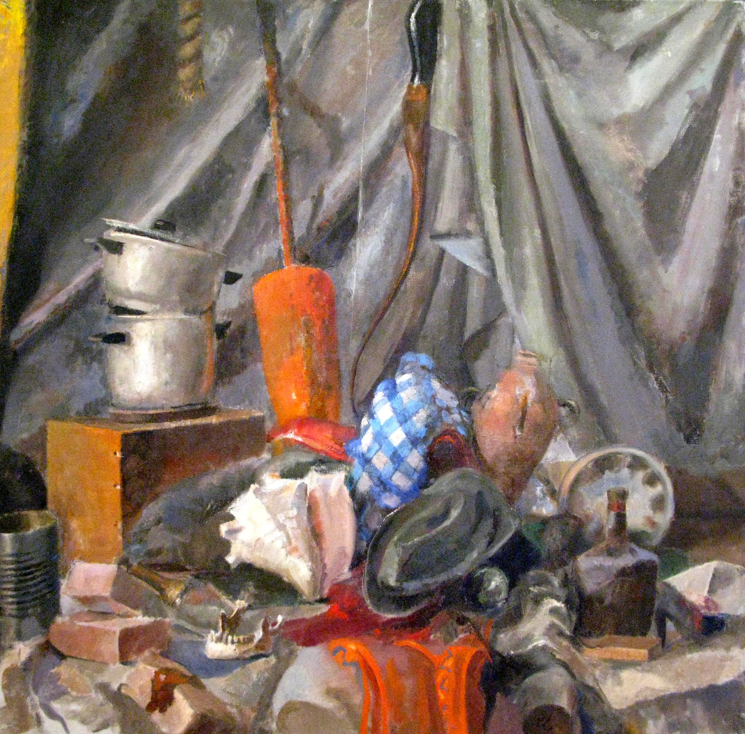 Still Life with Bricks, Bottles, 48" x 48", oil on linen, 2005