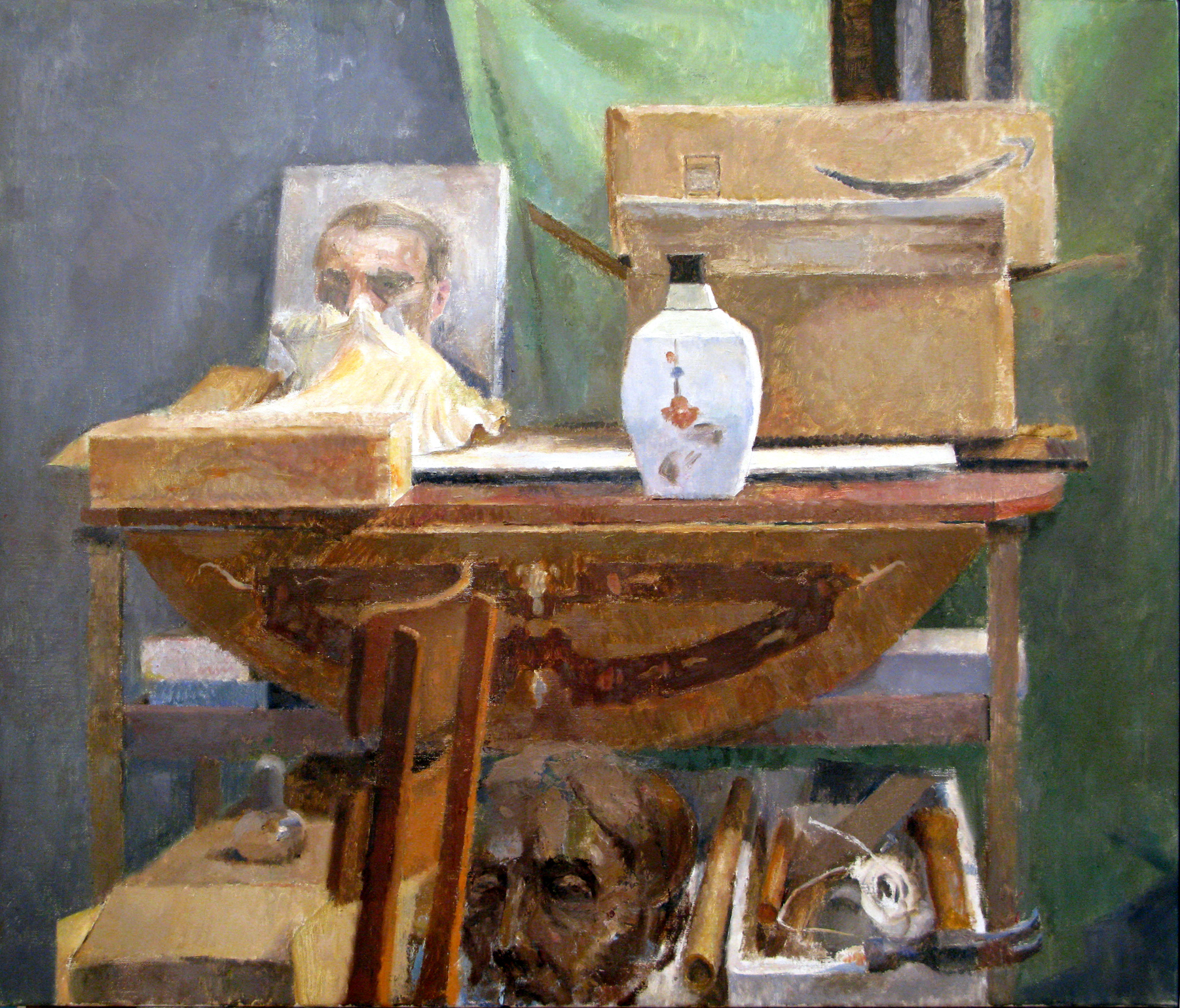 Still life with Boxes, Vase and Shell, 31" x 36", oil on linen, 2009